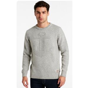 Nautica Sweater Pullover Crewneck Gray Raised Logo Mens Size S